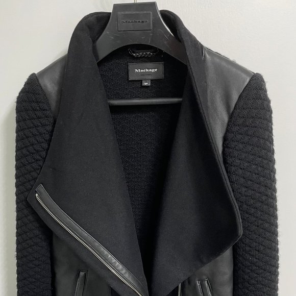 Mackage - Wool and Leather Jacket with Quilted Knit Sleeves - Size S - Picture 2 of 9